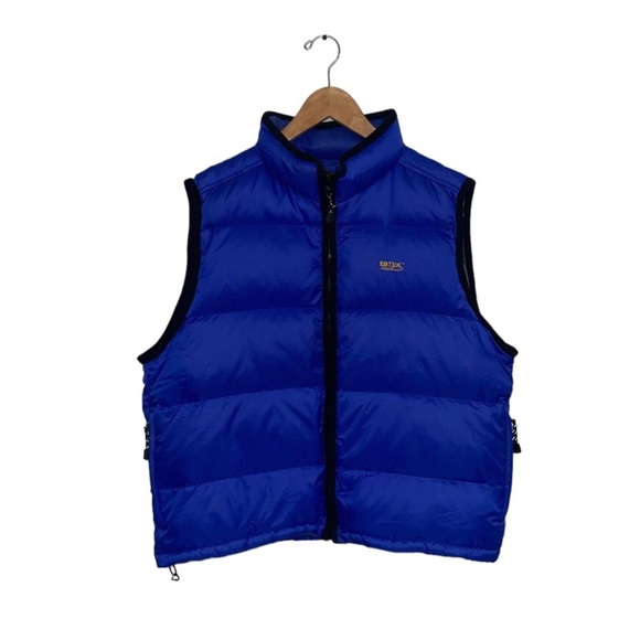 Eddie Bauer Vest Men's Size Medium‎ Blue Black EBTEK Vintage Puffy Down Filled - Picture 1 of 11